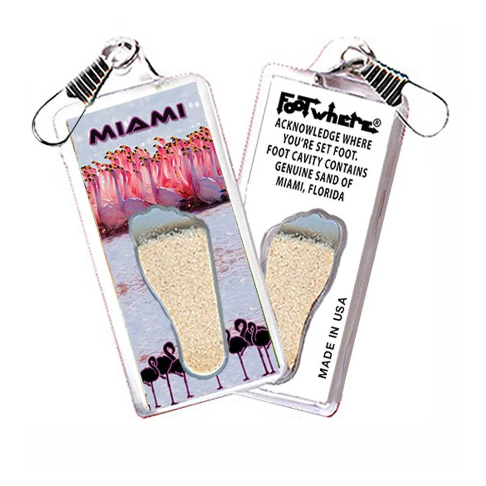 Miami FootWhere® Souvenir Zipper-Pulls. 6 Piece Set. Made in USA
