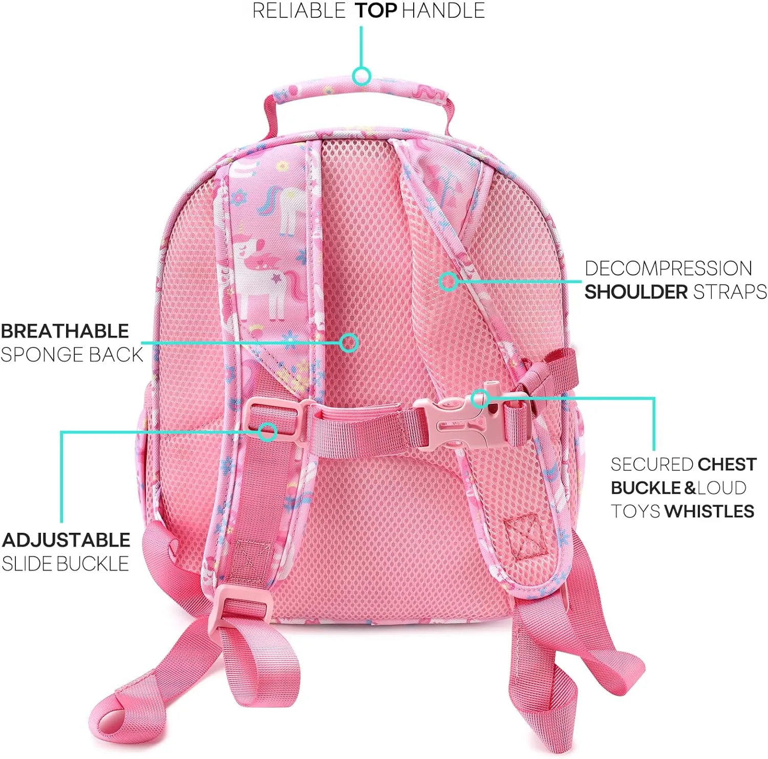 mibasies Toddler Backpack for Girls 2-4: Cute Kids Backpacks for Girls - Preschool Kindergarten Backpack - Flower Unicorn
