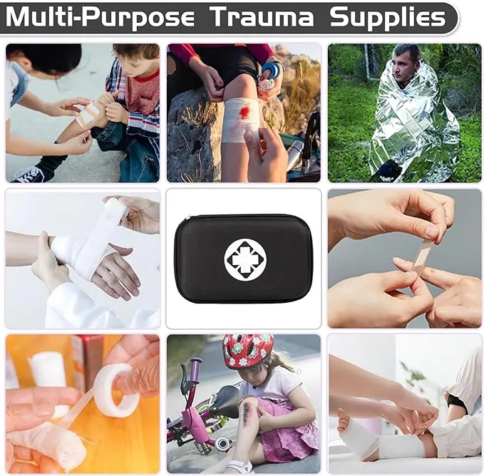 Mini-Car First Aid Kit-Emergency Kit-Camping Essentials - First Aid Survival Kit with Emergency Blanket Scissors, Suitable for Home Travel Hiking Hunting Adventures 274Piece(Black) YIDERBO