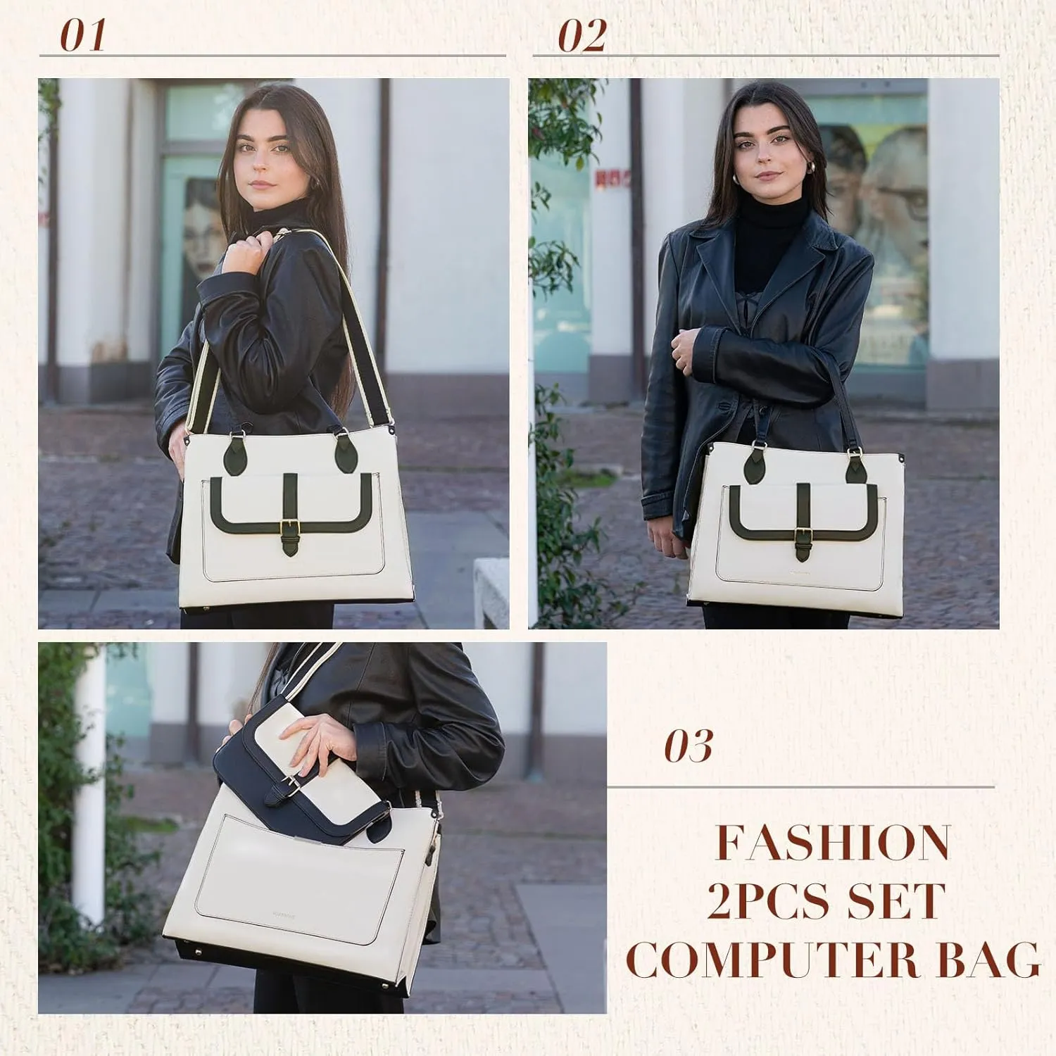 Missnine Laptop Bag with Removable Purse - 15.6 inch Computer Bag Leather Briefcase for Women Work Tote for Office, Travel