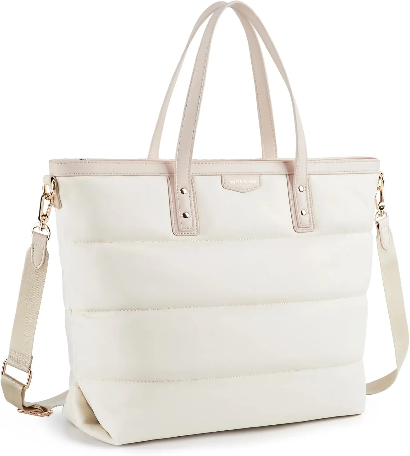 Missnine Tote Bag for Women Puffy Quilted Tote Bag with Zipper Nylon Laptop Shoulder Bag Top Handle Handbag for Work