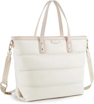 Missnine Tote Bag for Women Puffy Quilted Tote Bag with Zipper Nylon Laptop Shoulder Bag Top Handle Handbag for Work