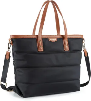 Missnine Tote Bag for Women Puffy Quilted Tote Bag with Zipper Nylon Laptop Shoulder Bag Top Handle Handbag for Work