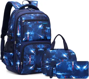 MITOWERMI Boys Backpacks for Primary Junior School Kids Backpack with Lunch Box Galaxy Space Bookbags for Boys Girls