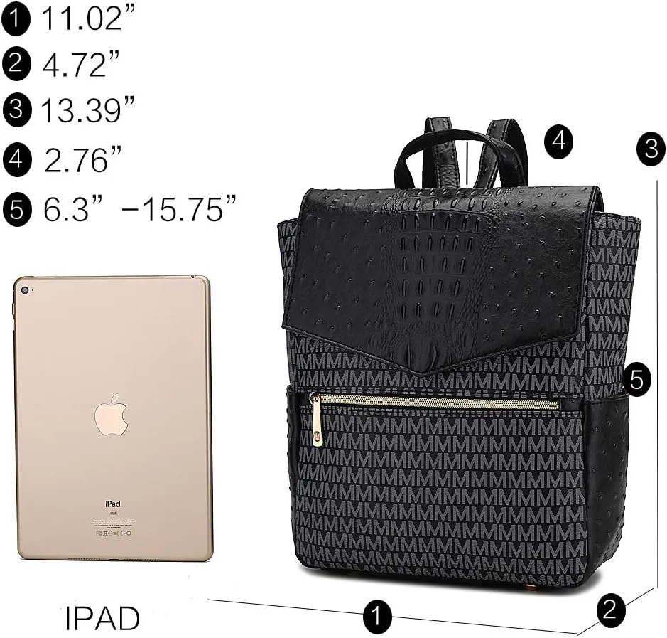 MKF Collection Backpack for Women, Vegan Leather Signature Top Handle Multi-pocket Bag Ladies Fashion Bookbag Travel Backpack
