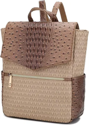 MKF Collection Backpack for Women, Vegan Leather Signature Top Handle Multi-pocket Bag Ladies Fashion Bookbag Travel Backpack