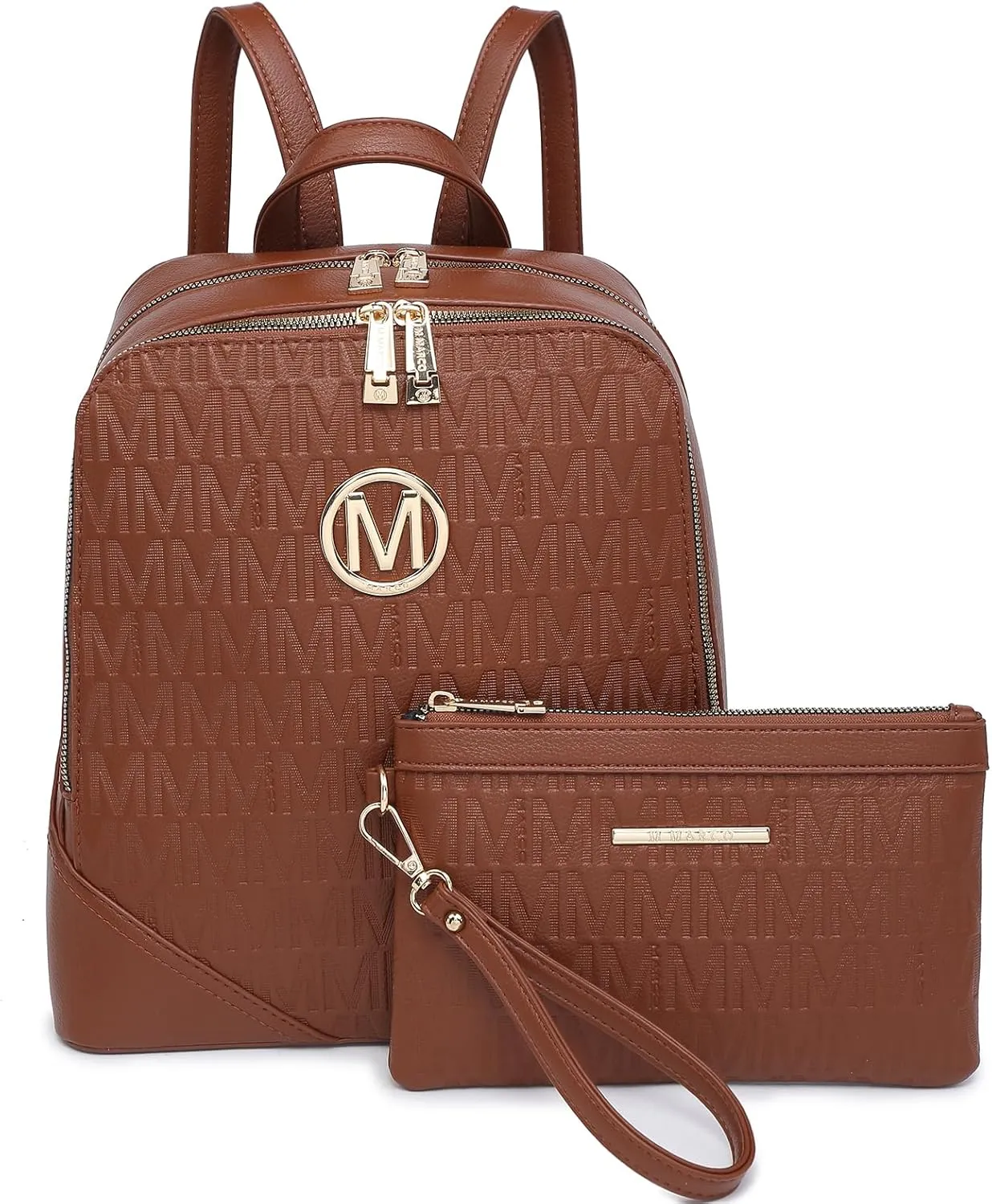 MKP Women's Fashion Medium Backpack Purse Set - 2Pcs PU Leather Shoulder Bag with Double Zipper for Travel and Daily Use