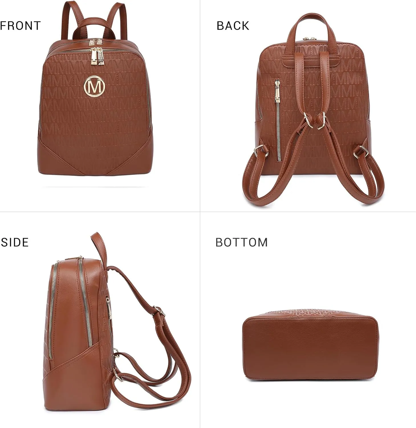 MKP Women's Fashion Medium Backpack Purse Set - 2Pcs PU Leather Shoulder Bag with Double Zipper for Travel and Daily Use