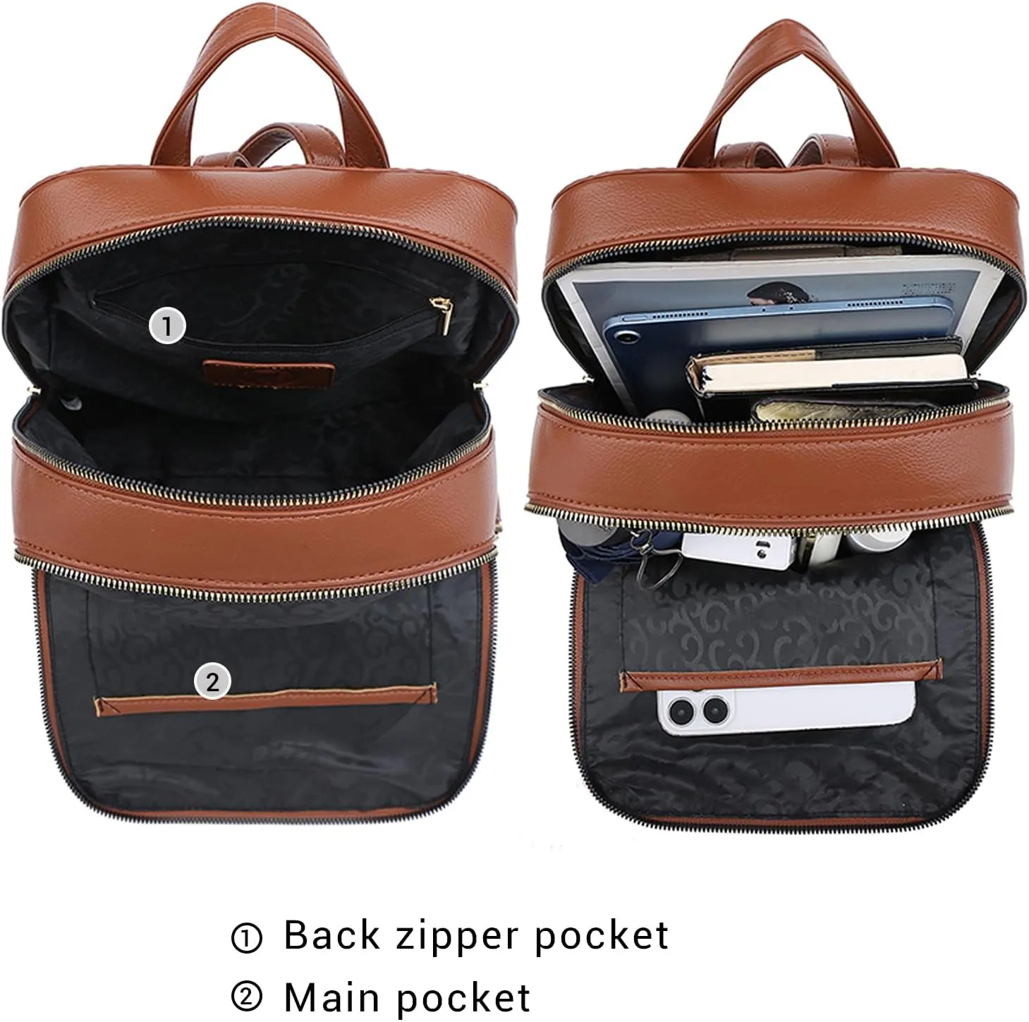 MKP Women's Fashion Medium Backpack Purse Set - 2Pcs PU Leather Shoulder Bag with Double Zipper for Travel and Daily Use