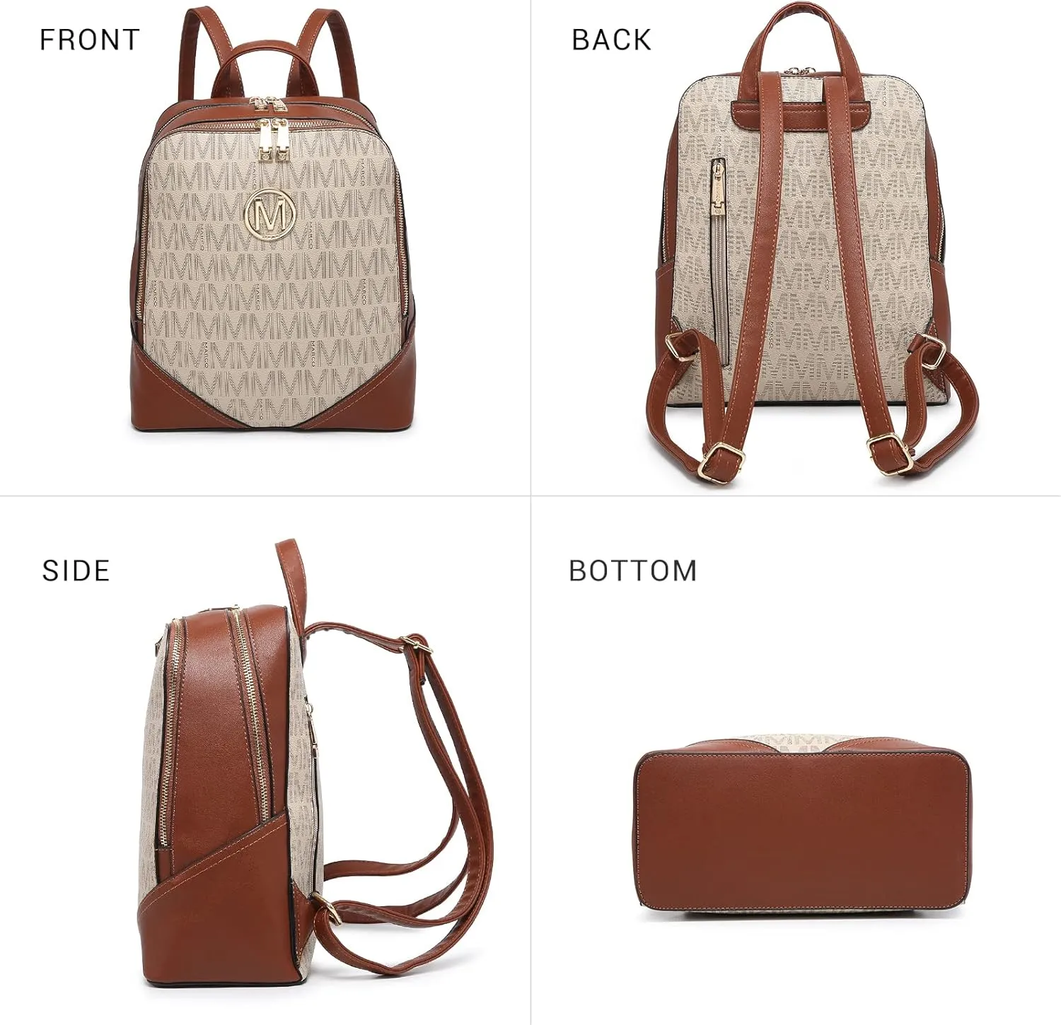 MKP Women's Fashion Medium Backpack Purse Set - 2Pcs PU Leather Shoulder Bag with Double Zipper for Travel and Daily Use