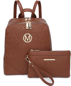 MKP Women's Fashion Medium Backpack Purse Set - 2Pcs PU Leather Shoulder Bag with Double Zipper for Travel and Daily Use