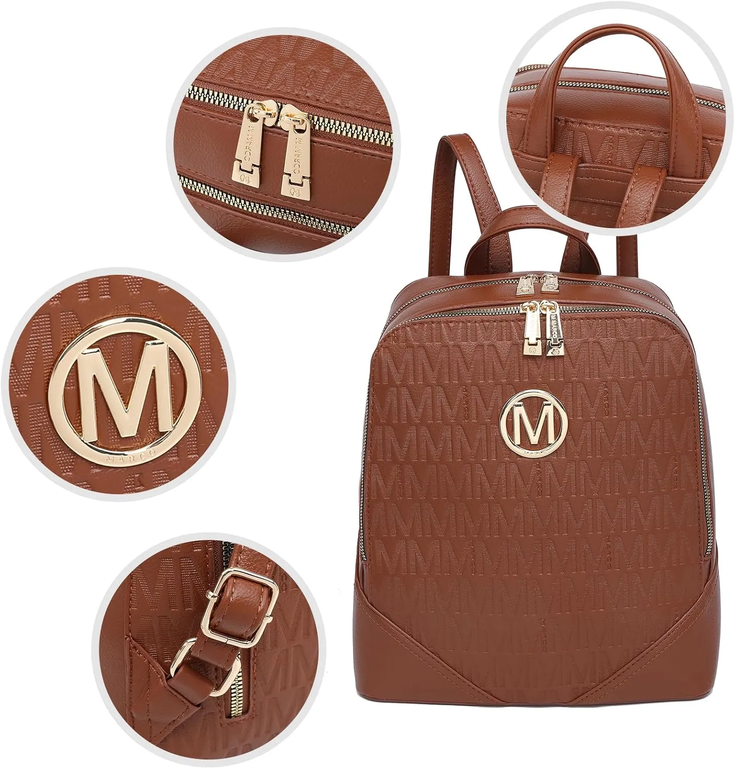 MKP Women's Fashion Medium Backpack Purse Set - 2Pcs PU Leather Shoulder Bag with Double Zipper for Travel and Daily Use
