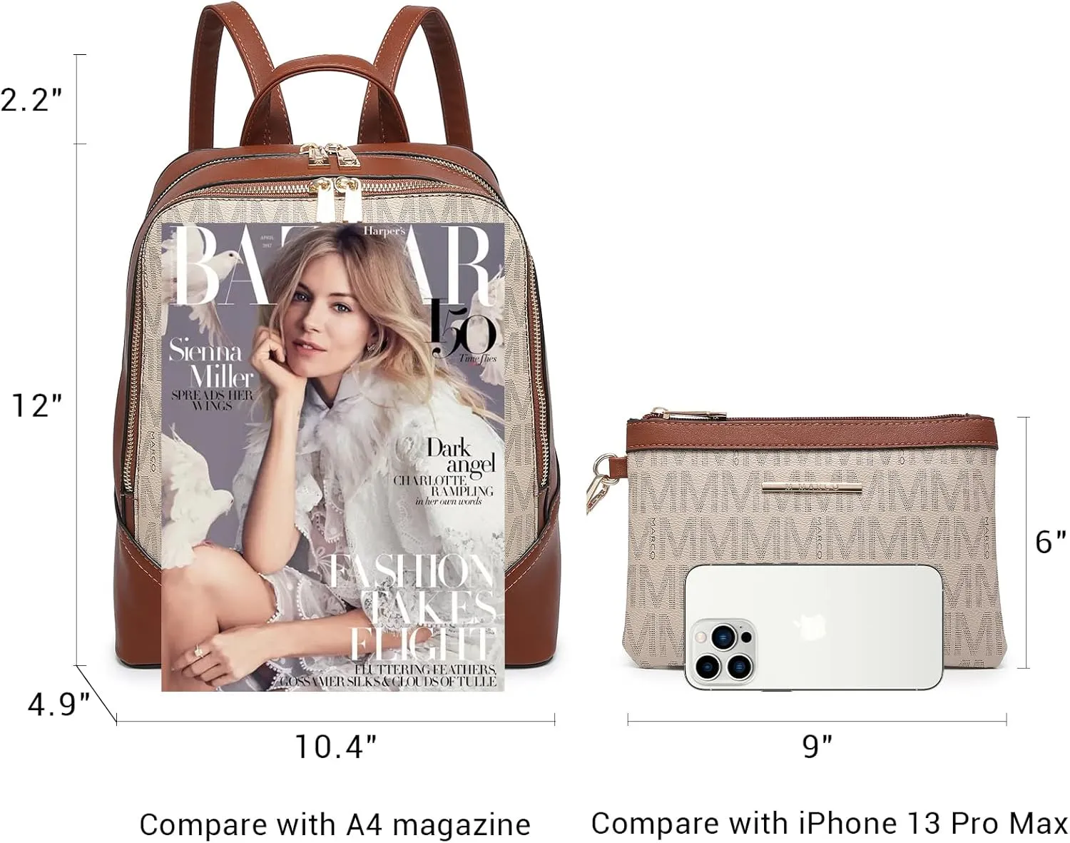 MKP Women's Fashion Medium Backpack Purse Set - 2Pcs PU Leather Shoulder Bag with Double Zipper for Travel and Daily Use