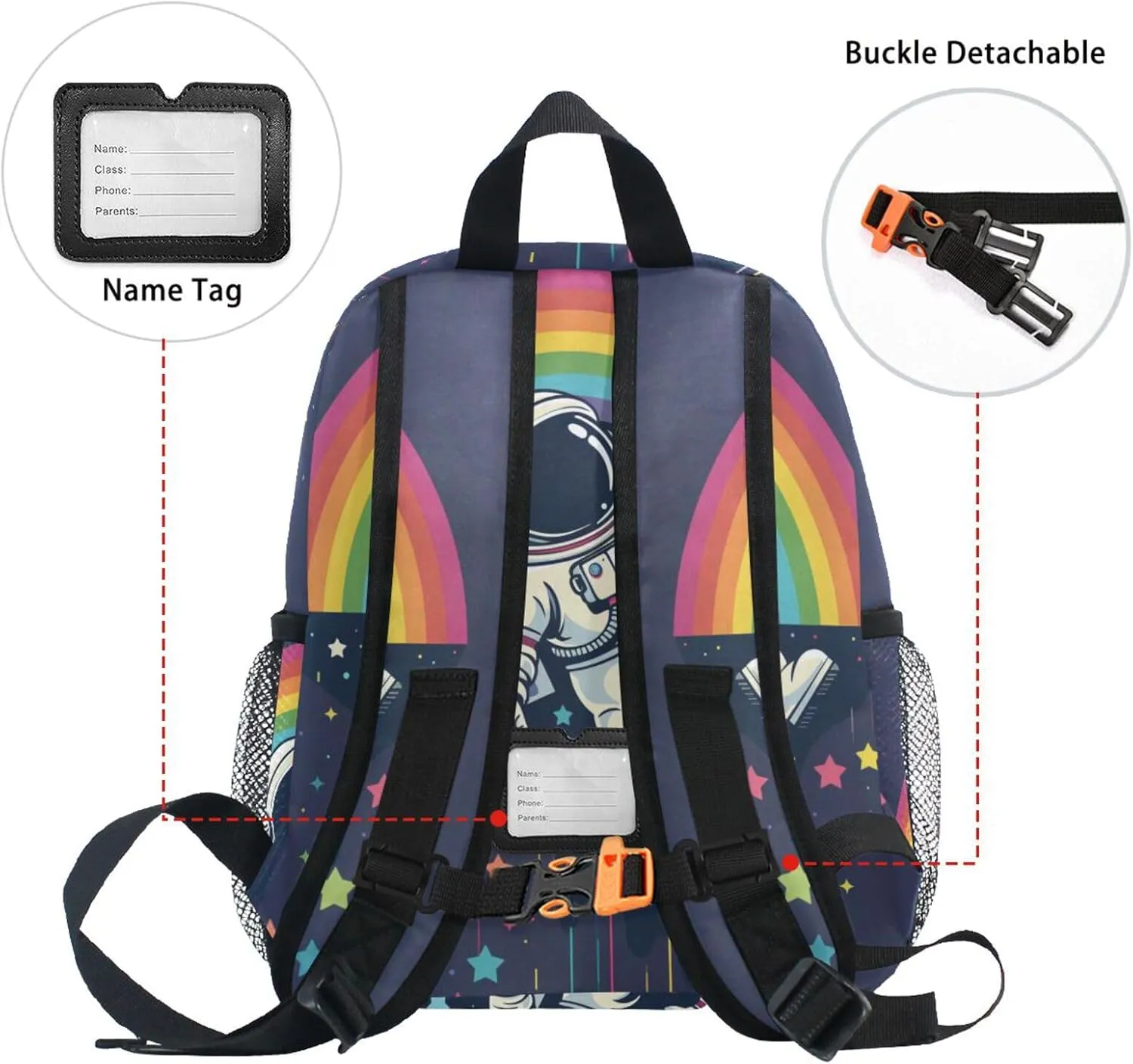 MNSRUU Toddler Backpack, Cartoon Astronaut Stars Rainbow Kids Backpack Small Backpack for Boys Girls Kawaii Preschool Backpack Mini School Backpack Travel Backpack
