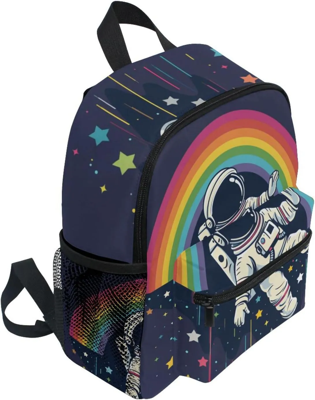 MNSRUU Toddler Backpack, Cartoon Astronaut Stars Rainbow Kids Backpack Small Backpack for Boys Girls Kawaii Preschool Backpack Mini School Backpack Travel Backpack