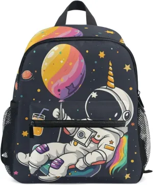 MNSRUU Toddler Backpack, Cute Astronaut Relaxing on Unicorn Balloon Kids Backpack Small Backpack for Boys Girls Kawaii Preschool Backpack Mini School Backpack Travel Backpack