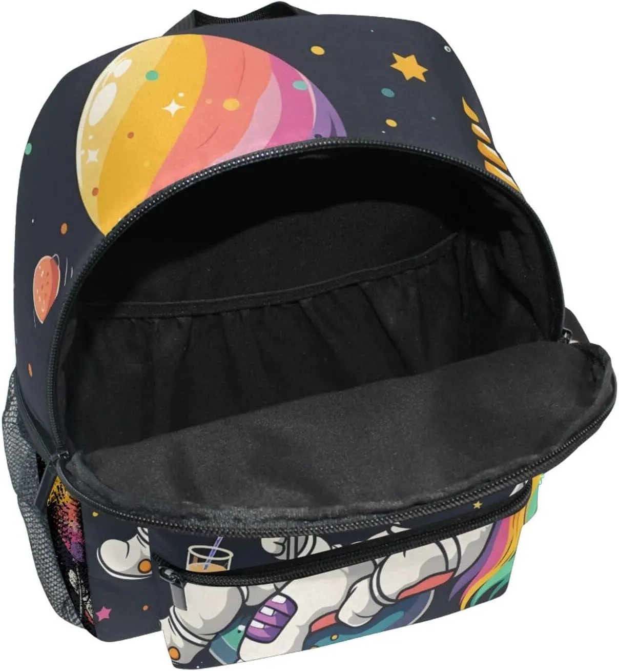 MNSRUU Toddler Backpack, Cute Astronaut Relaxing on Unicorn Balloon Kids Backpack Small Backpack for Boys Girls Kawaii Preschool Backpack Mini School Backpack Travel Backpack