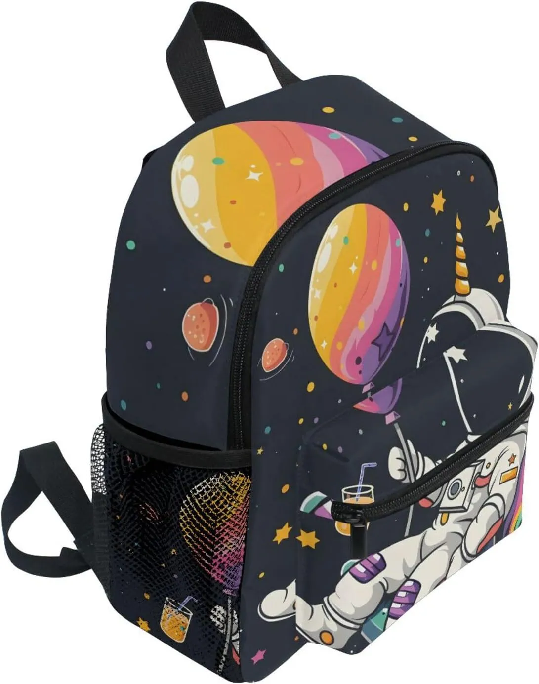 MNSRUU Toddler Backpack, Cute Astronaut Relaxing on Unicorn Balloon Kids Backpack Small Backpack for Boys Girls Kawaii Preschool Backpack Mini School Backpack Travel Backpack