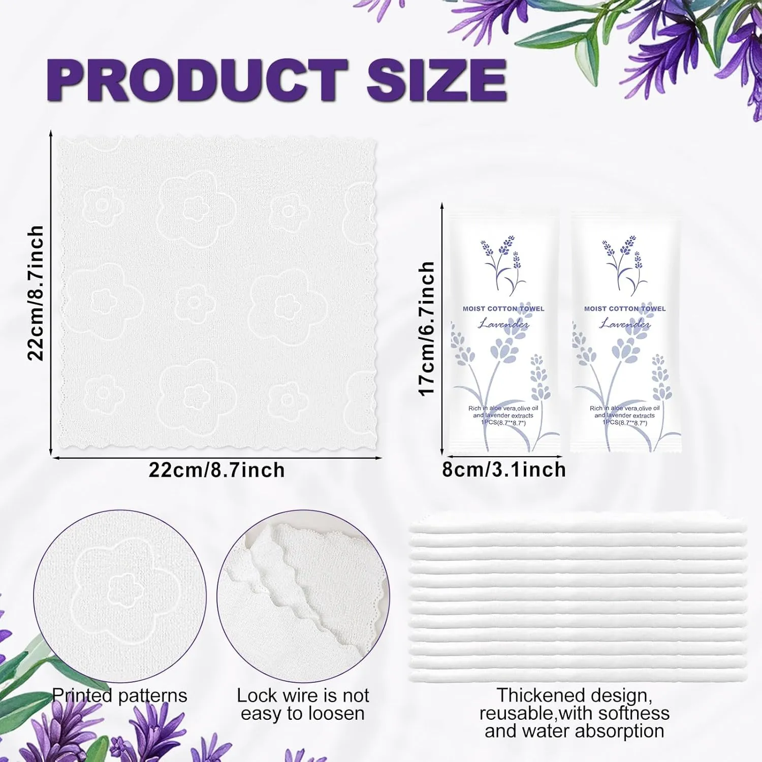Moist Cotton Towel Bulk Moist Towelettes Individually Wrapped,White Towel Services,Refreshment Pre Moistened Towels for Dentist Travel Sport Party Hotel 100,Lavender