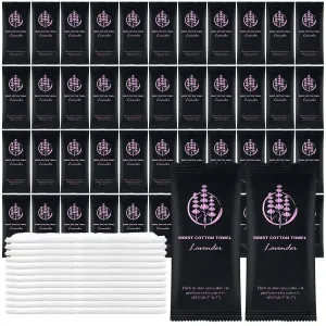 Moist Cotton Towel Bulk Moist Towelettes Individually Wrapped,White Towel Services,Refreshment Pre Moistened Towels for Dentist Travel Sport Party Hotel （Lavender,50)