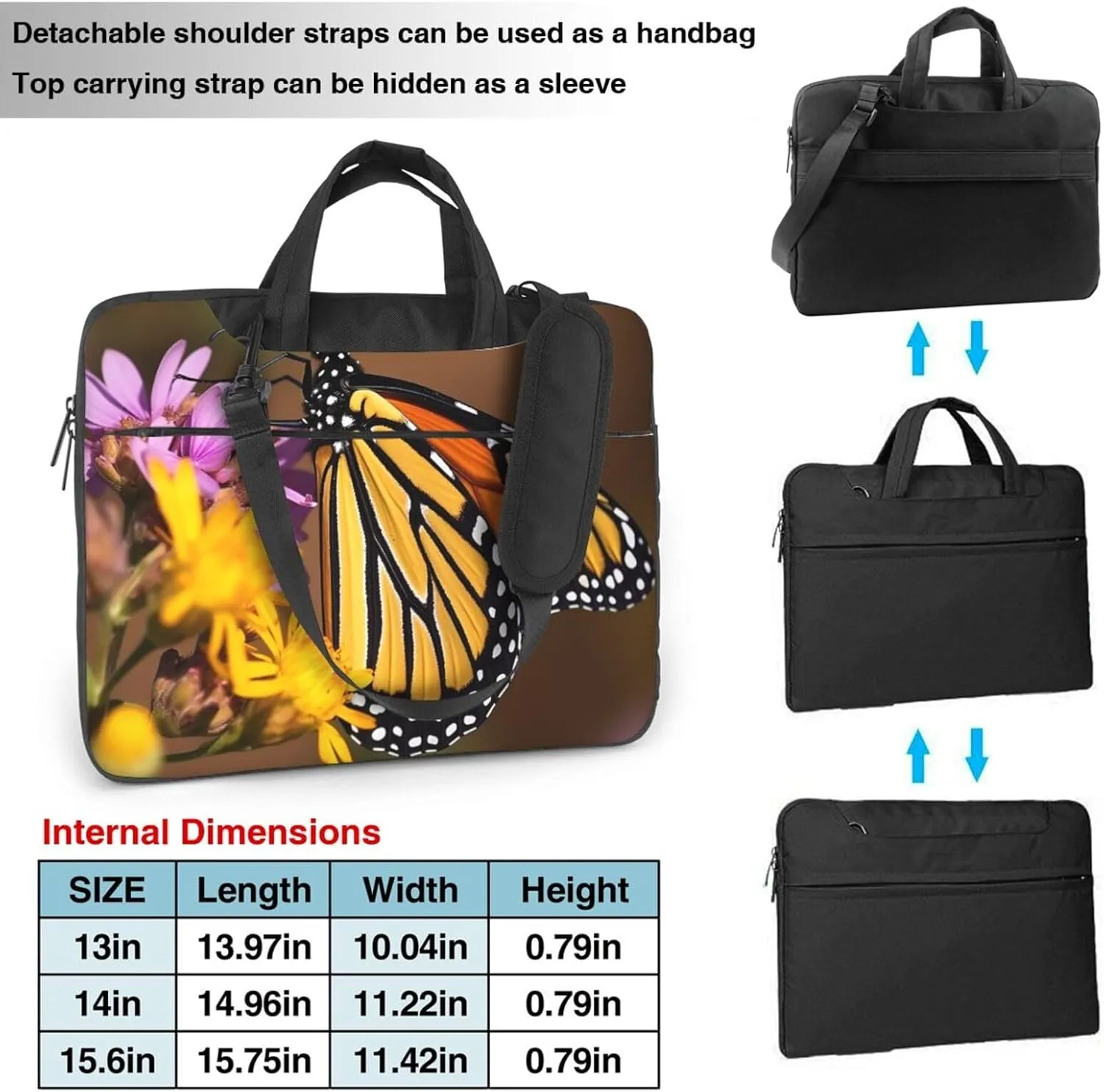 Monarch Butterfly Laptop Tote Bag for Men Women Laptop Sleeve Shoulder Briefcase Messenger Computer Bag