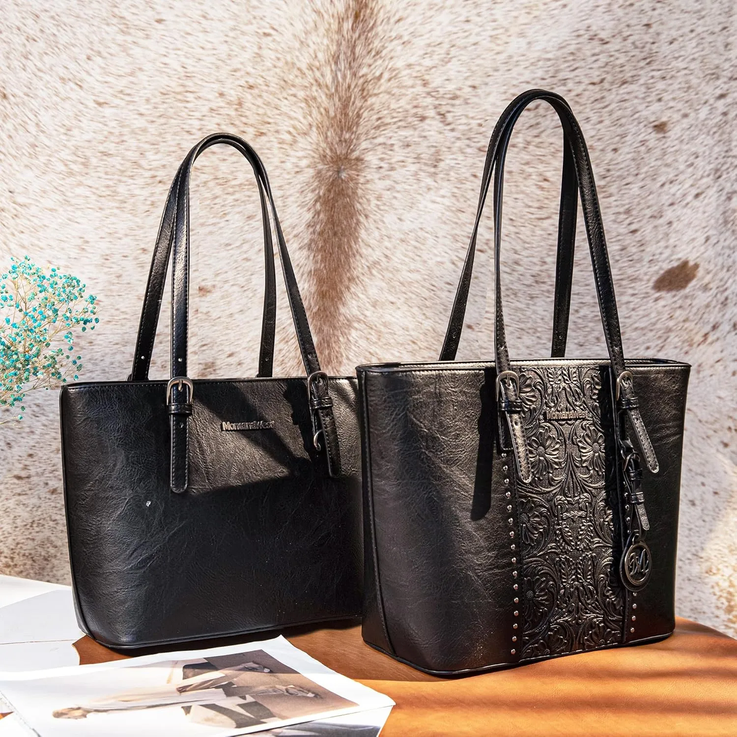 Montana West Tote Bag for Women Large Purse and Handbags Set Embossed Collection Purse 2Pcs Set