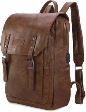 Montana West × Wrangler Brown Leather Laptop Backpack for Women Men Unisex Fashion Backpack Purse