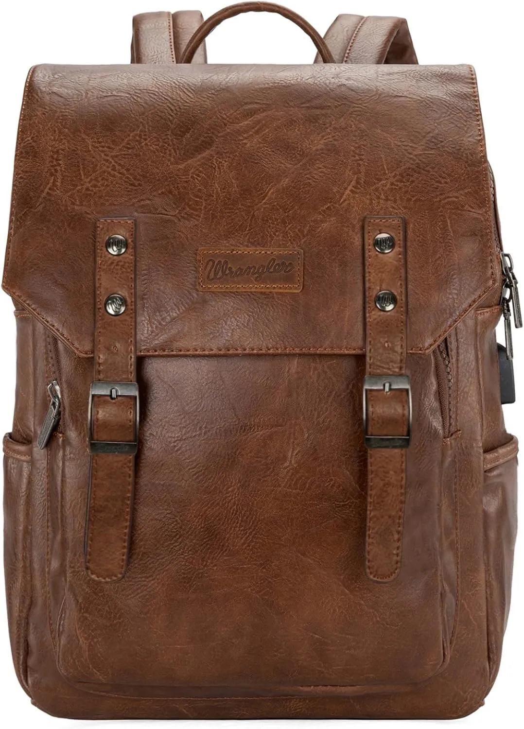 Montana West × Wrangler Brown Leather Laptop Backpack for Women Men Unisex Fashion Backpack Purse