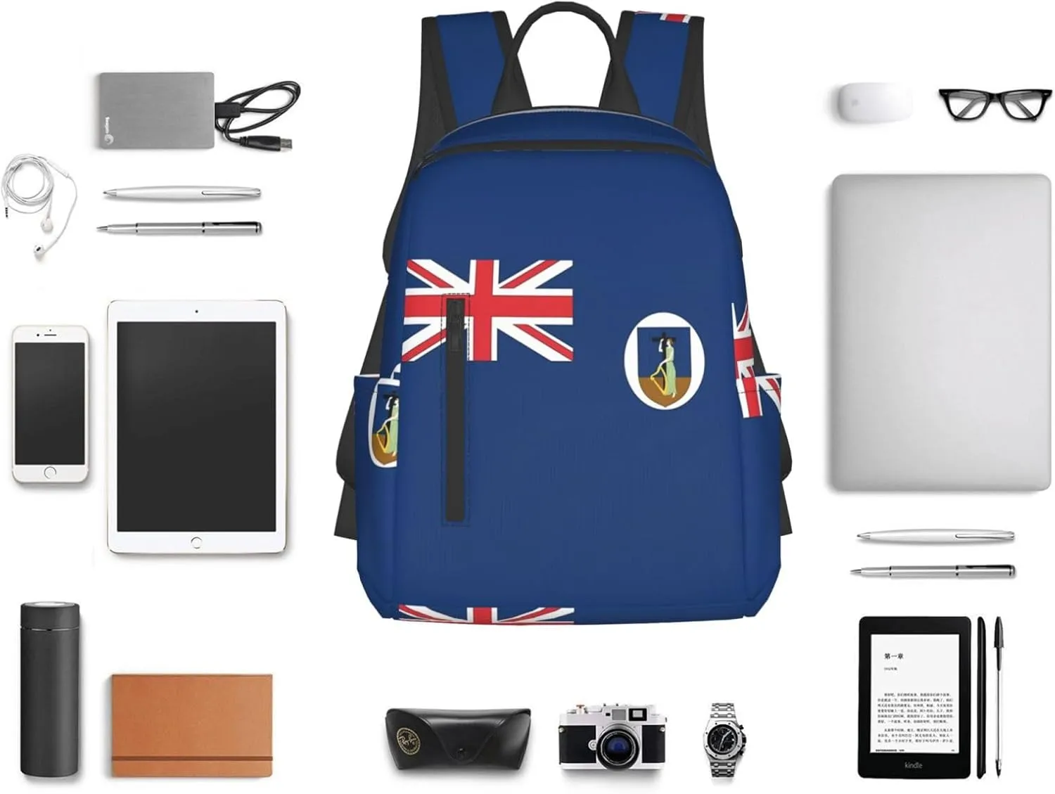 Montserrat Flag Casual Laptop Backpack Travel Rucksack Sports Daypack Adjustable Strap Bags with Multi-Pockets for Working Running Camping