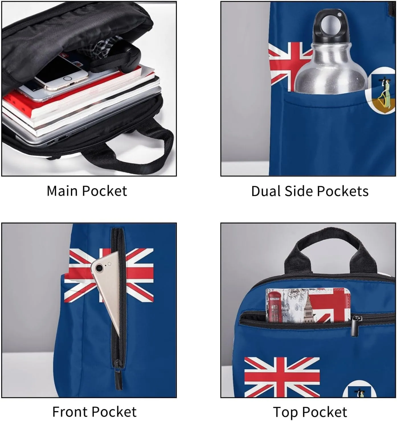 Montserrat Flag Casual Laptop Backpack Travel Rucksack Sports Daypack Adjustable Strap Bags with Multi-Pockets for Working Running Camping
