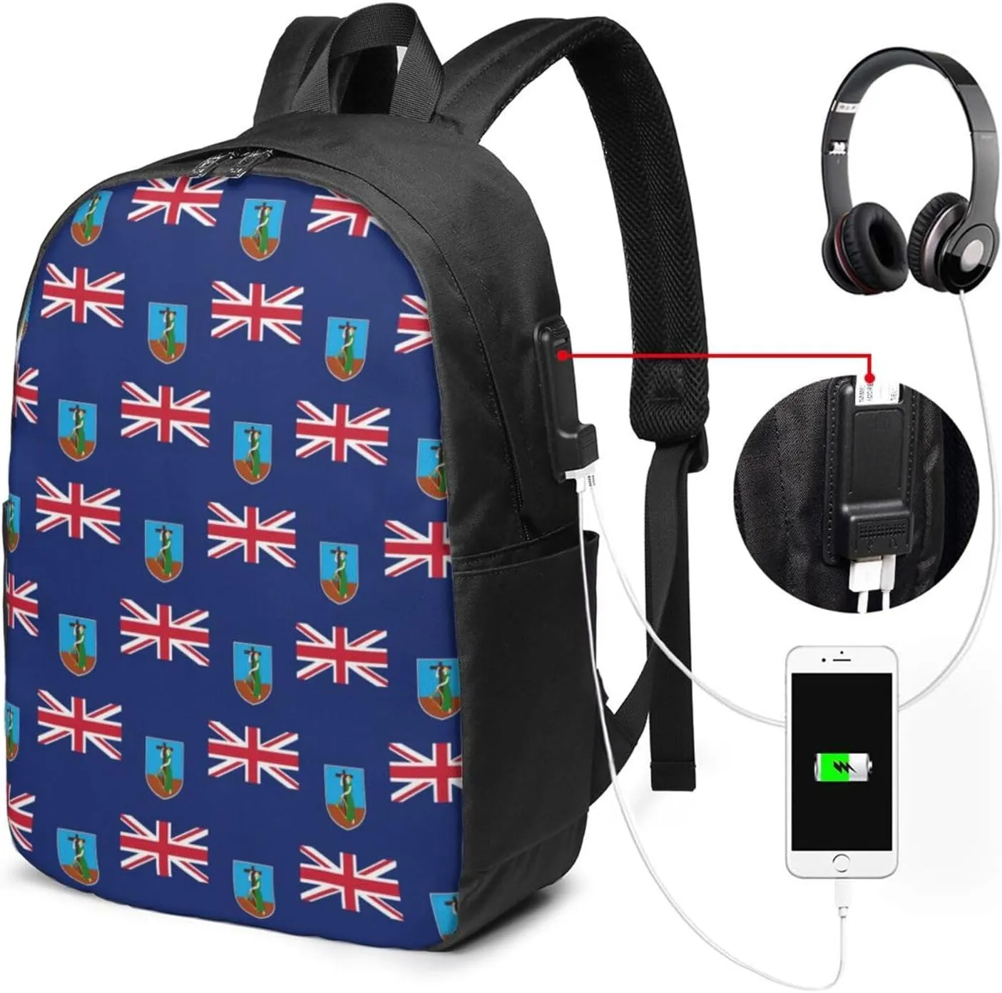 Montserrat Flag Laptop Backpacks Travel Backpack Casual Business Daypack Sport Rucksack Computer Bag Fits up to 17 Inch Notebook with USB Port