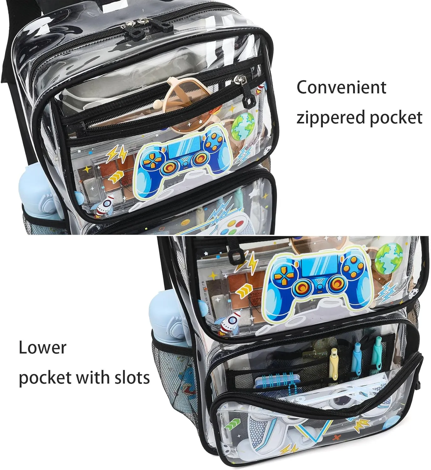 MOONBABY Clear Backpack for School Girls, Heavy Duty TPU Transparent Backpack Stadium Events Approved, Clear Bookbag