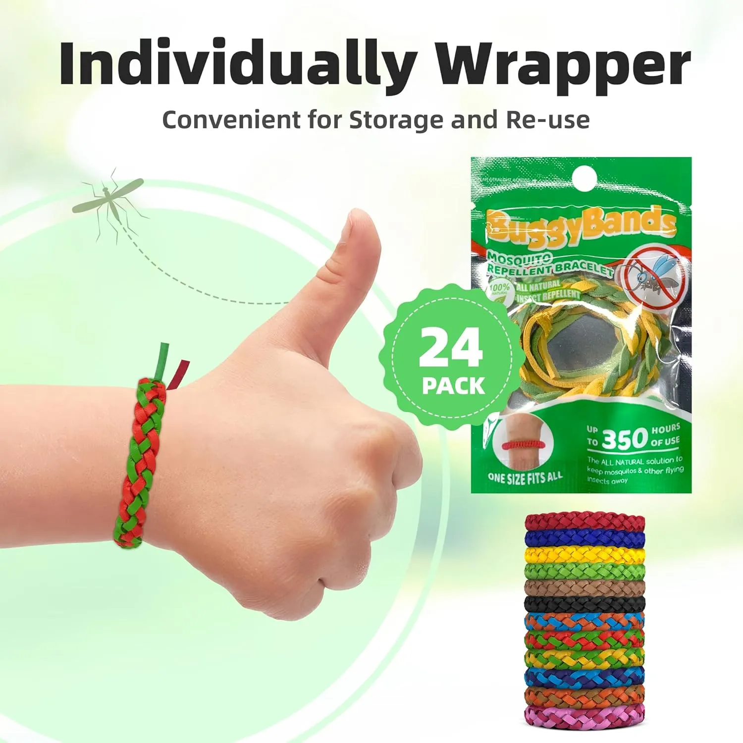 Mosquito Repellent Bracelets, DEET-Free, Individually Wrapped PU Leather Insect & Bug Repellent Wrist Bands (Pack of 24)