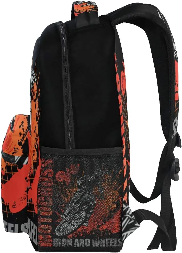 Motorcycle Backpack Dirt Bike School Bookbag for Boys Girls Computer Backpacks Book Bag Travel Hiking Camping Daypack for Children's Gifts