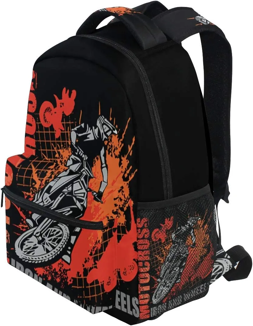 Motorcycle Backpack Dirt Bike School Bookbag for Boys Girls Computer Backpacks Book Bag Travel Hiking Camping Daypack for Children's Gifts