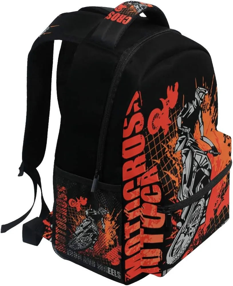 Motorcycle Backpack Dirt Bike School Bookbag for Boys Girls Computer Backpacks Book Bag Travel Hiking Camping Daypack for Children's Gifts