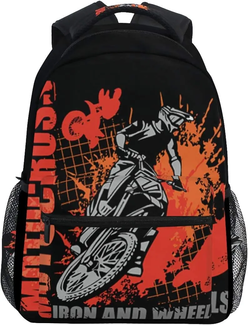 Motorcycle Backpack Dirt Bike School Bookbag for Boys Girls Computer Backpacks Book Bag Travel Hiking Camping Daypack for Children's Gifts