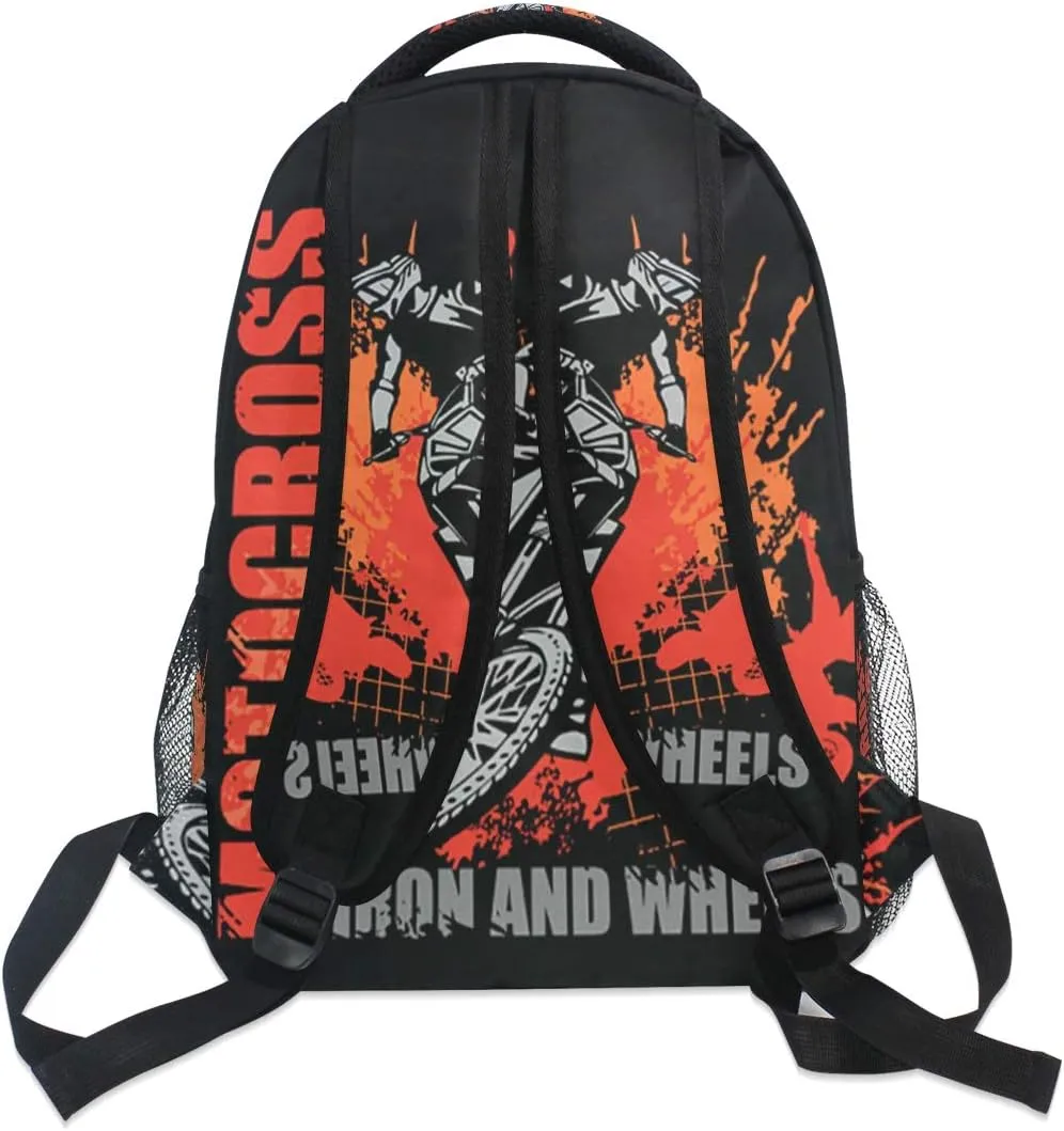 Motorcycle Backpack Dirt Bike School Bookbag for Boys Girls Computer Backpacks Book Bag Travel Hiking Camping Daypack for Children's Gifts