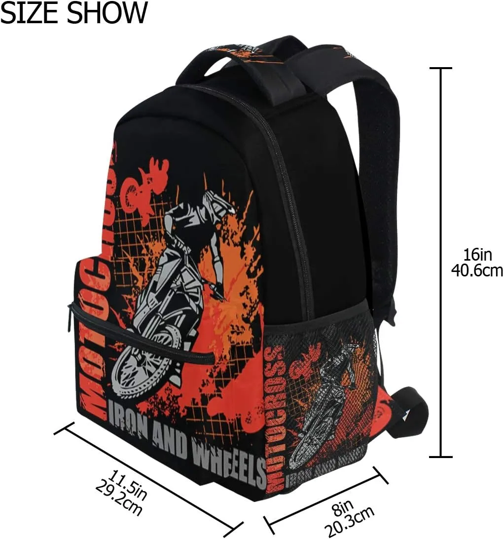 Motorcycle Backpack Dirt Bike School Bookbag for Boys Girls Computer Backpacks Book Bag Travel Hiking Camping Daypack for Children's Gifts