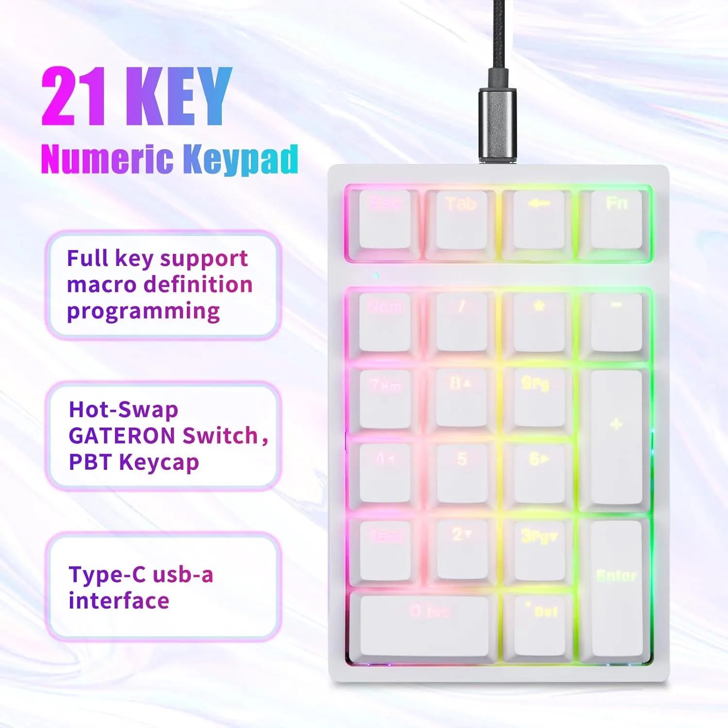 MOTOSPEED Mechanical Numeric Keypad Hot-Swap GATERON Switch Wired Gaming Keyboards RGB Backlit PBT Keycap 21 Keys Mini Numpad Portable Keypad Extended Layout,Computer Keyboard for Laptop(Blue Switch)