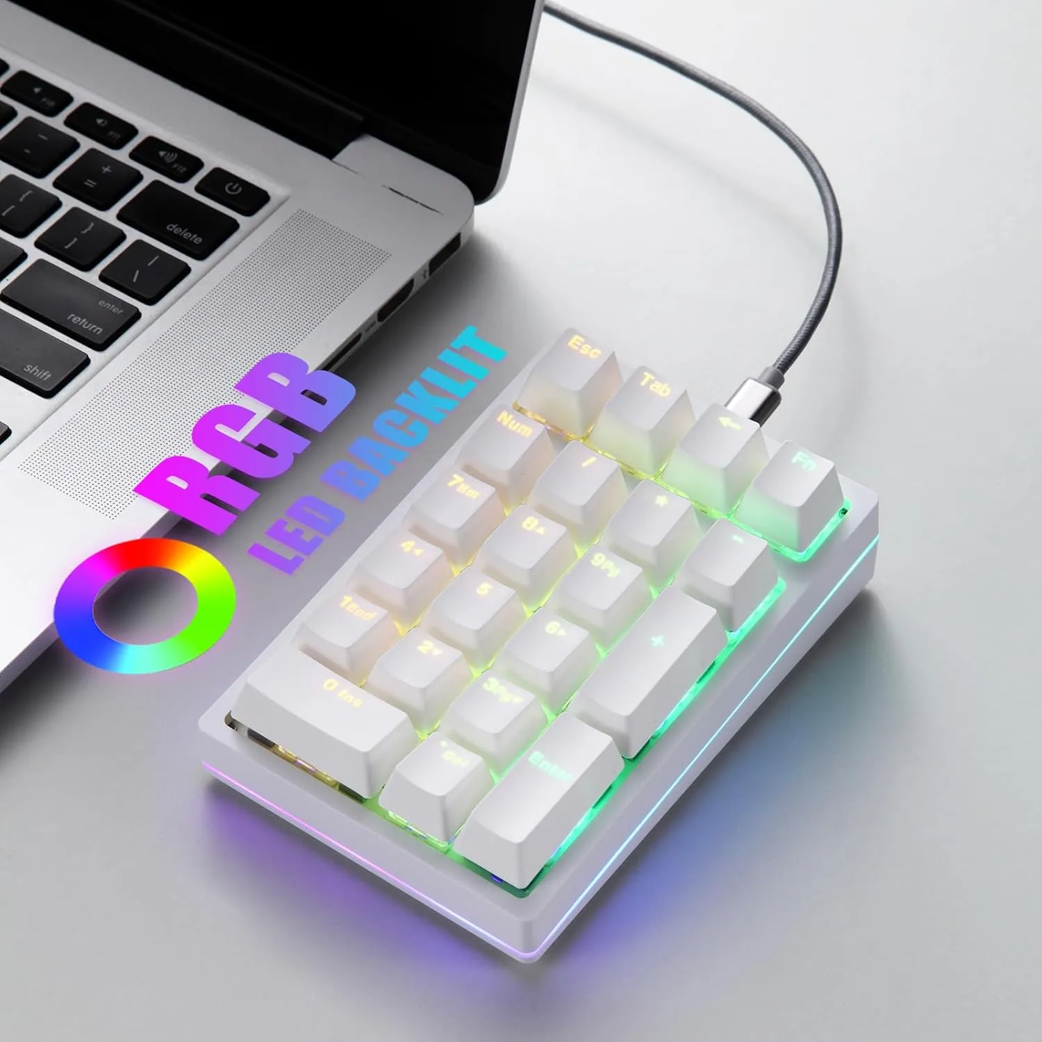 MOTOSPEED Mechanical Numeric Keypad Hot-Swap GATERON Switch Wired Gaming Keyboards RGB Backlit PBT Keycap 21 Keys Mini Numpad Portable Keypad Extended Layout,Computer Keyboard for Laptop(Blue Switch)