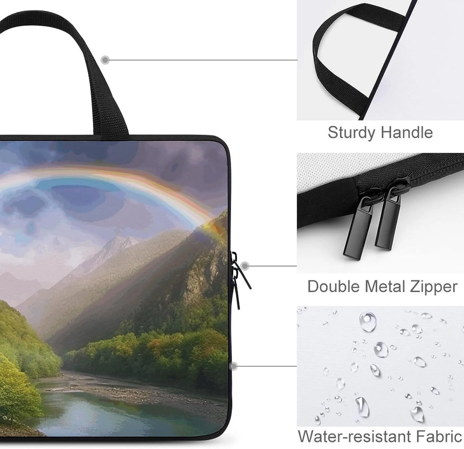 Mountain Valley with Rainbow Laptop Bag Durable Laptop Sleeve Water-Resistant Notebook Bag for Computer Or Tablet