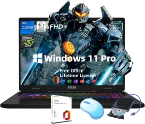 MSI Crosshair Gaming Laptop - 16" FHD (1920 x 1200) Display, Intel i7 14650HX (16 core), NVIDIA RTX 4070, Micorsoft Office Lifetime & External DVD Drive, Backlit KB, Win 11 Pro, (64 GB RAM,1 TB SSD)