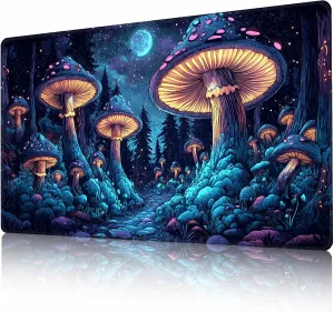 MTG Playmat TCG Board Game Trading Card Game Play Mat Stitched Edges Smooth Surface Non-Slip Rubber Base 23.6x13.7in and Free Storage Bags (Mushroom)