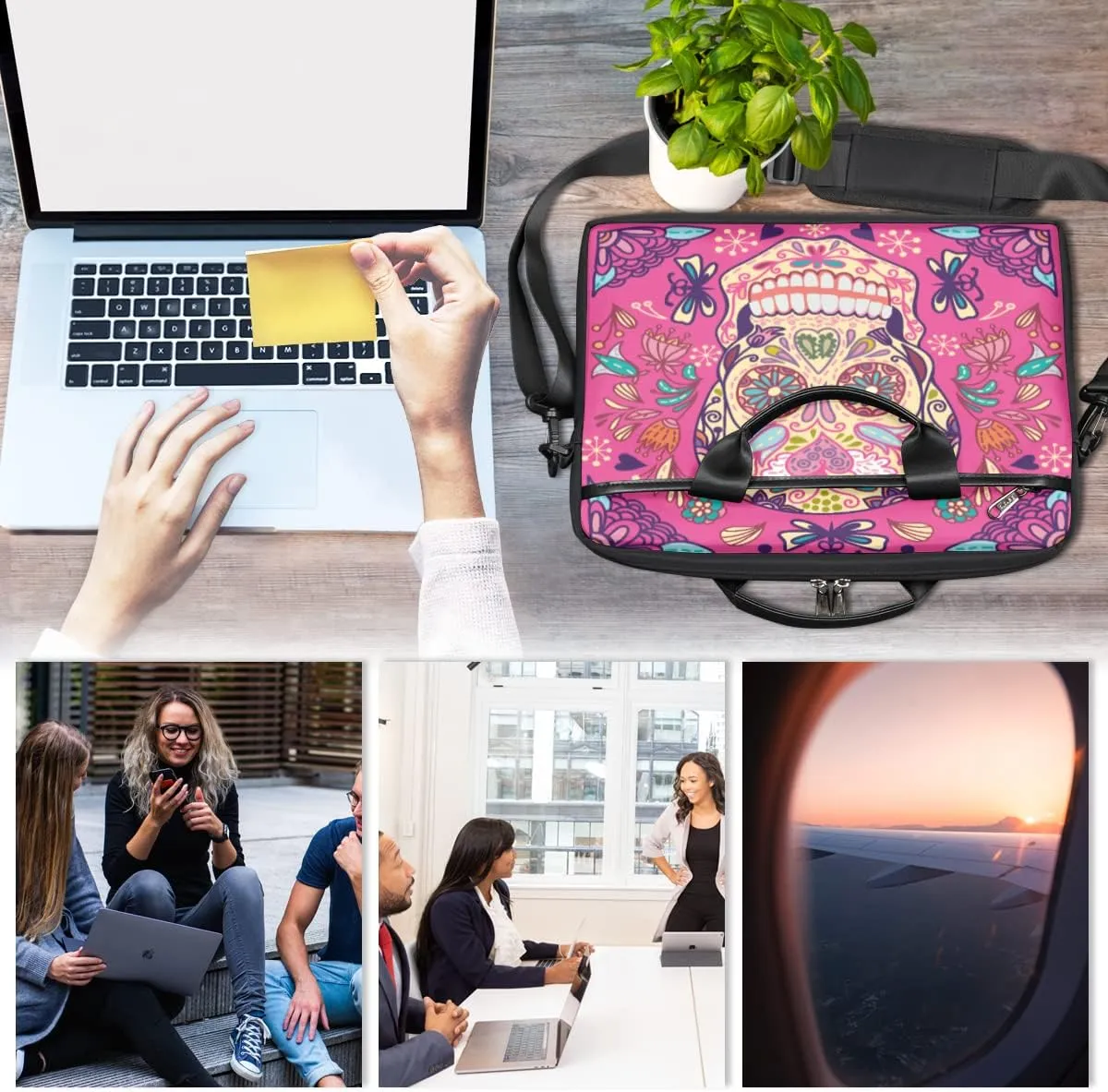 Muertos Skull Laptop Shoulder Messenger Bag Waterproof Laptop Briefcase Handle Padded Strap