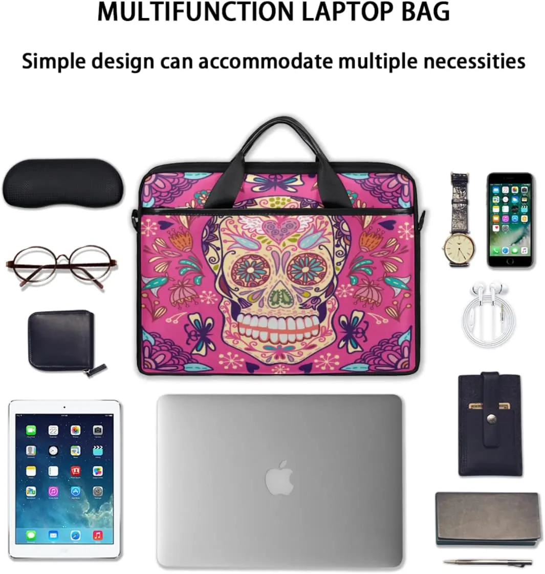 Muertos Skull Laptop Shoulder Messenger Bag Waterproof Laptop Briefcase Handle Padded Strap