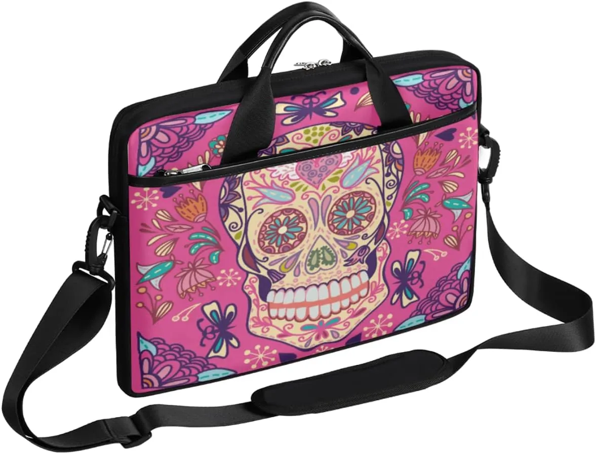 Muertos Skull Laptop Shoulder Messenger Bag Waterproof Laptop Briefcase Handle Padded Strap