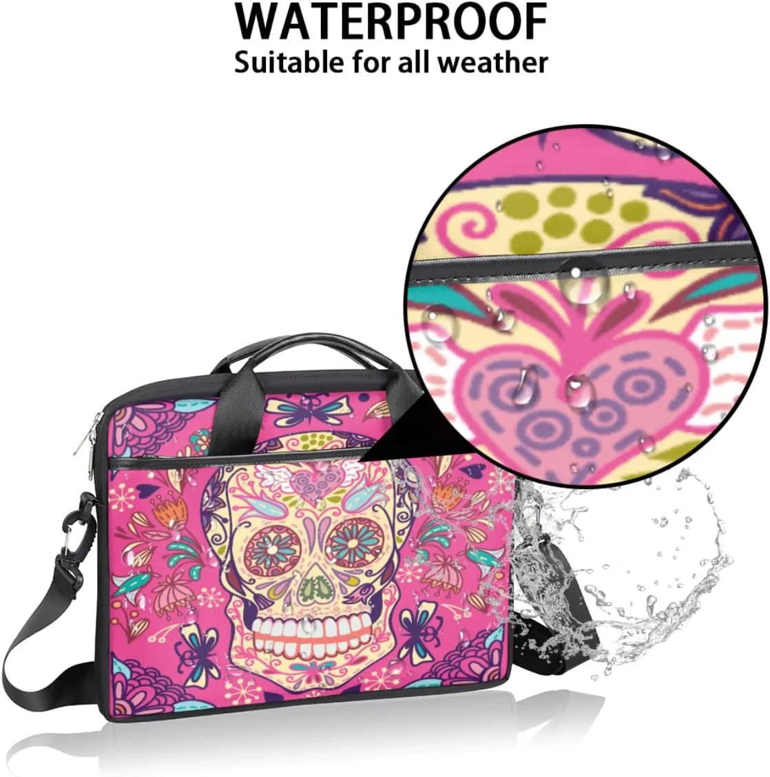 Muertos Skull Laptop Shoulder Messenger Bag Waterproof Laptop Briefcase Handle Padded Strap