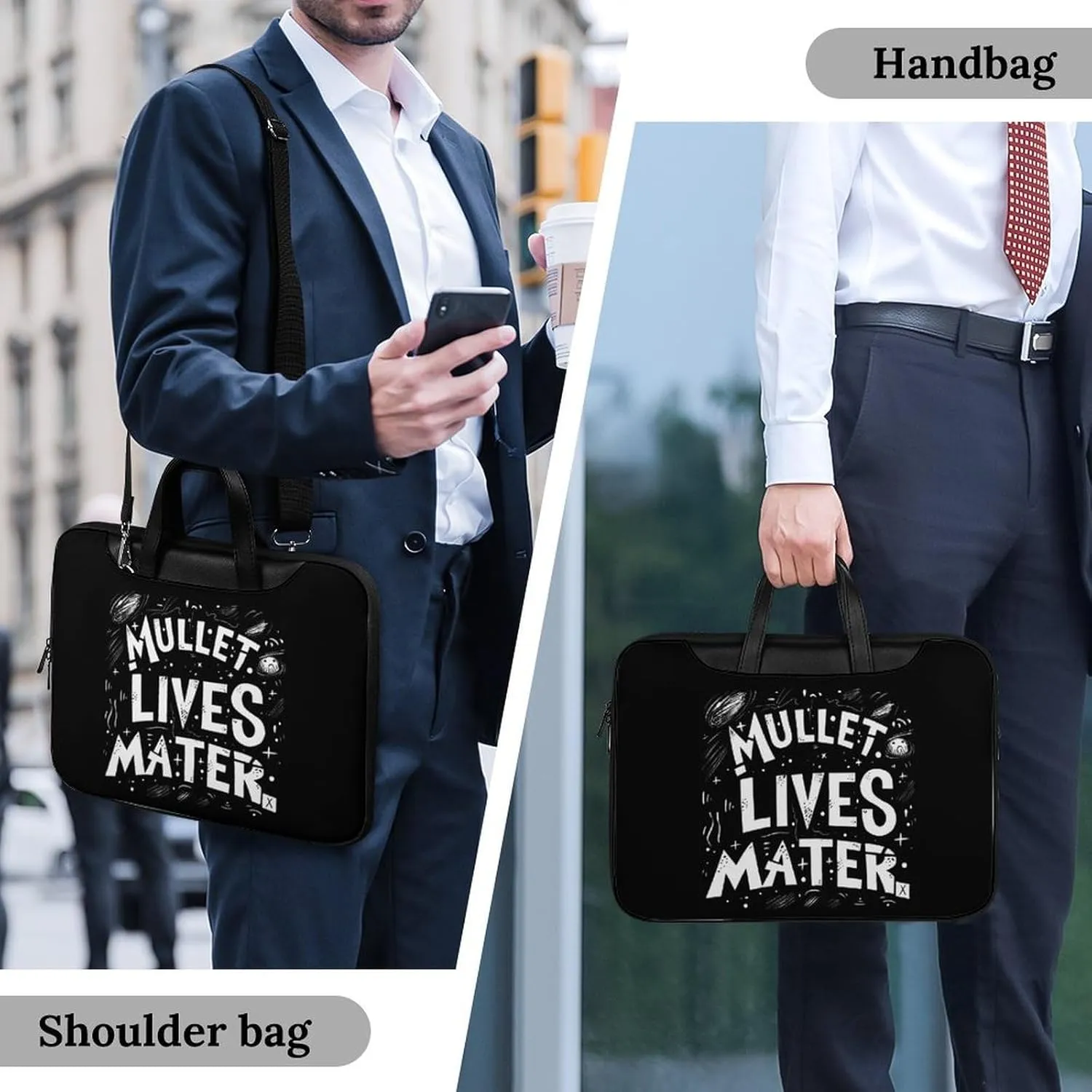 Mullet Lives Matter Laptop Bag PU Leather Computer Tote Bag Carrying Case Messenger Bag with Handle