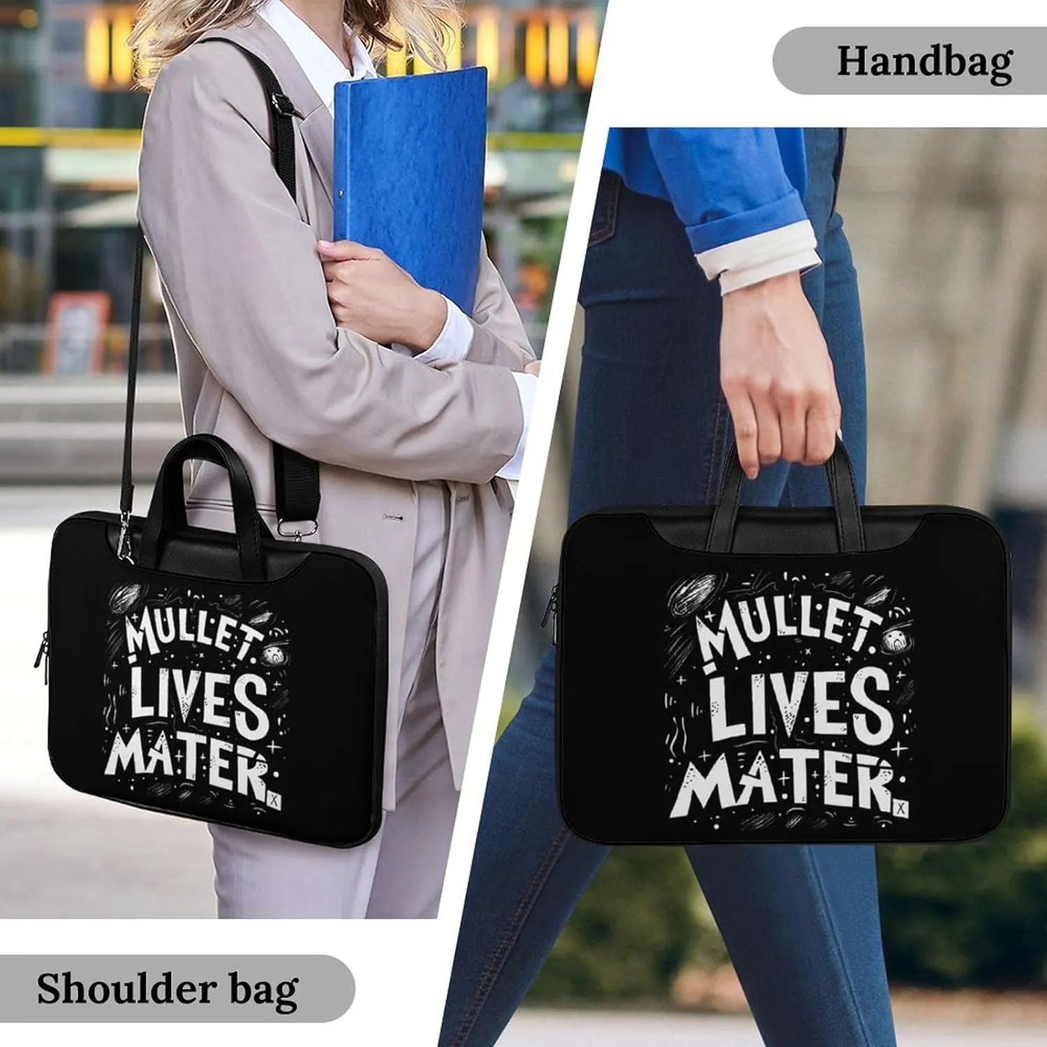 Mullet Lives Matter Laptop Bag PU Leather Computer Tote Bag Carrying Case Messenger Bag with Handle